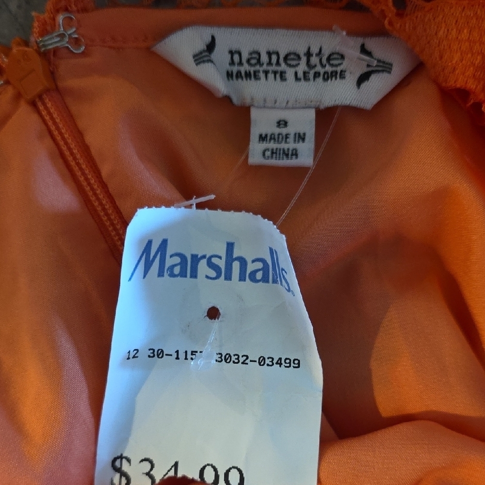 (J58) Nanette Lepore Orange Lace Dress Sz 8 - Picture 5 of 7